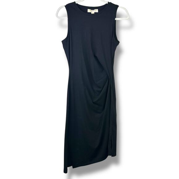 Michael Michael Kors NWT Basics Black Ruched Draped Asymmetrical Midi Dress XS - Picture 3 of 9